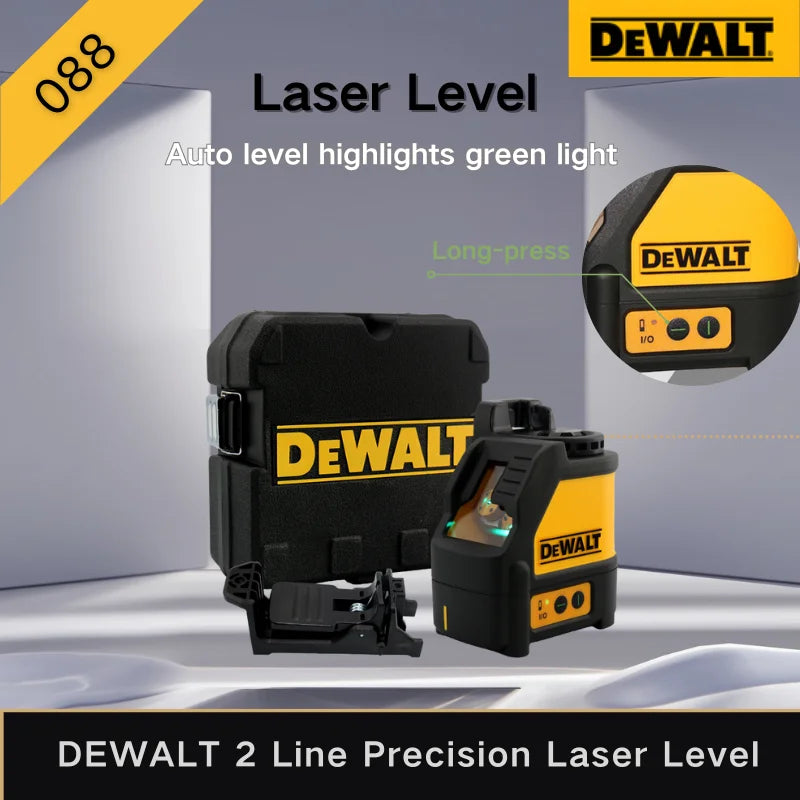 Nível a Laser DEWALT DW088CG – 2 Linhas, Alta Precisão, Luz Verde Cruzada, Alinhamento Automático, Recarregável, Portátil