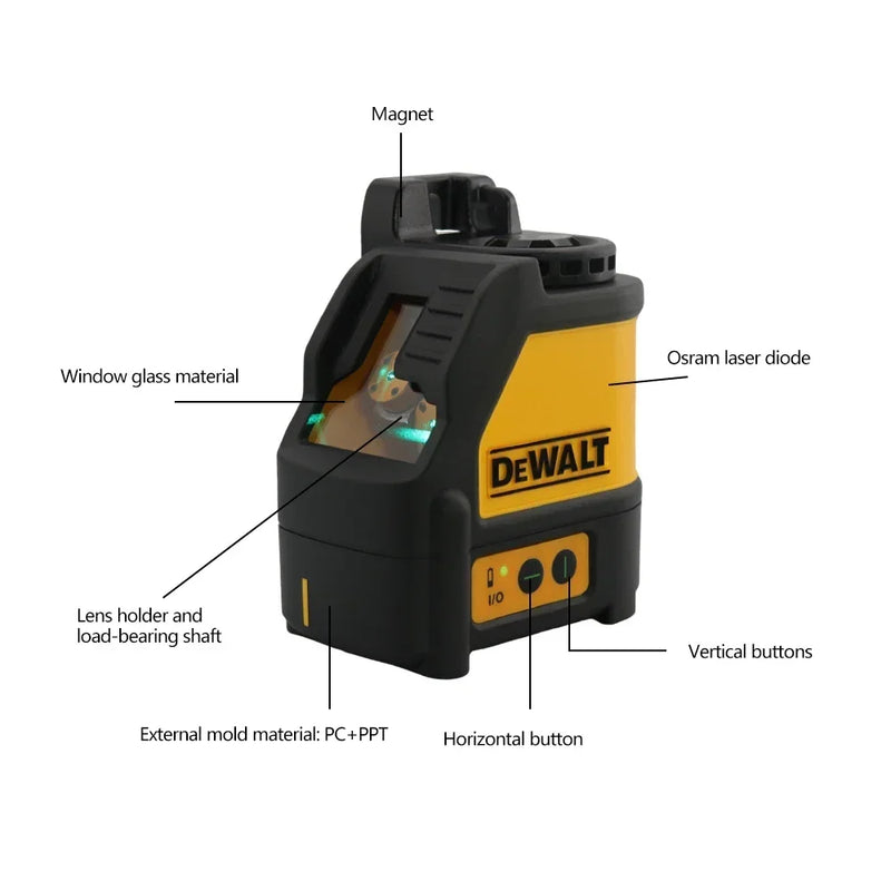 Nível a Laser DEWALT DW088CG – 2 Linhas, Alta Precisão, Luz Verde Cruzada, Alinhamento Automático, Recarregável, Portátil