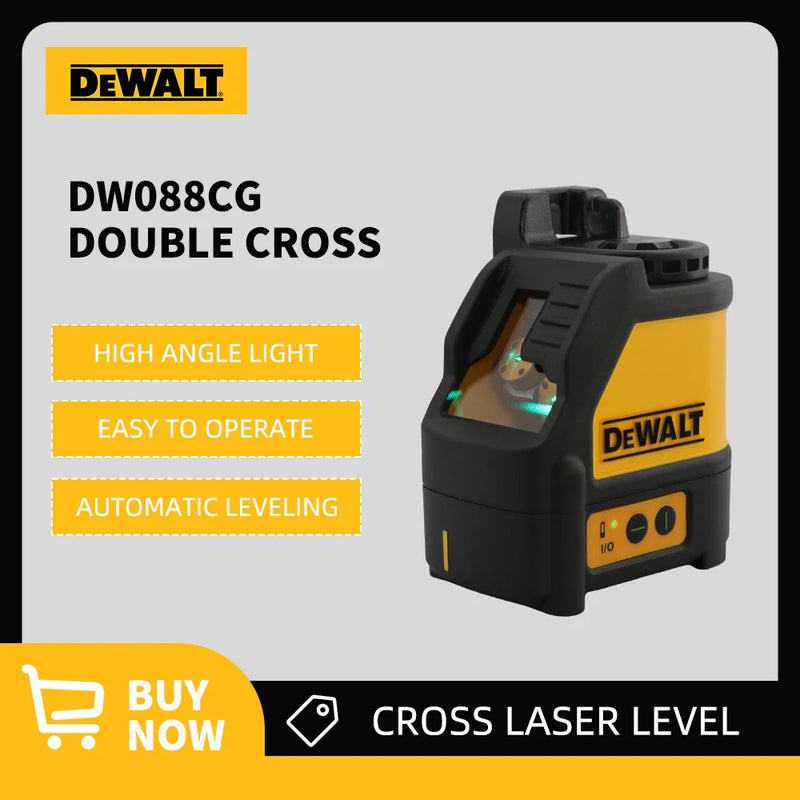 Nível a Laser DEWALT DW088CG – 2 Linhas, Alta Precisão, Luz Verde Cruzada, Alinhamento Automático, Recarregável, Portátil