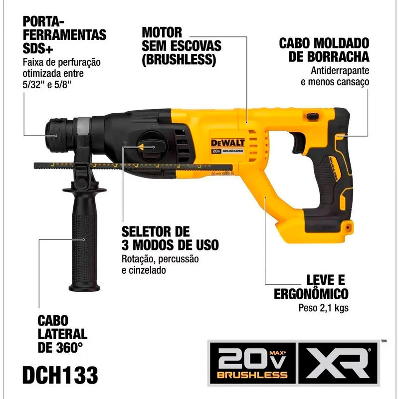 Combo Com Martelete SDS Plus e Parafusadeira de Impacto Com Baterias e Carregador Bivolt - DEWALT-DCK260D1P1T-BR